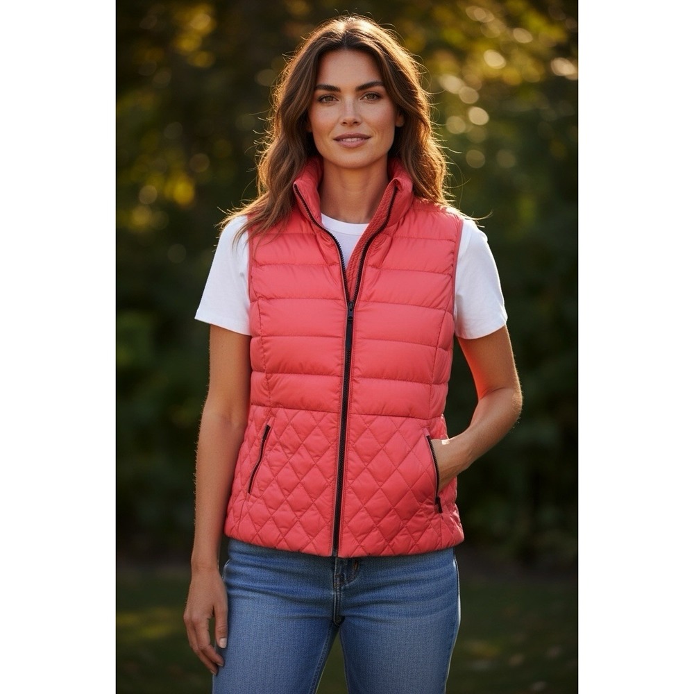 Talbots Women's L Quilted‎ Puffer Lightweight Down Vest Full Zip Coral